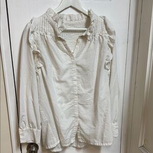 White Long Sleeve Smocked Ruffled Blouse